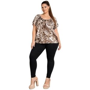 Chico's Cream and Brown Patterned Top